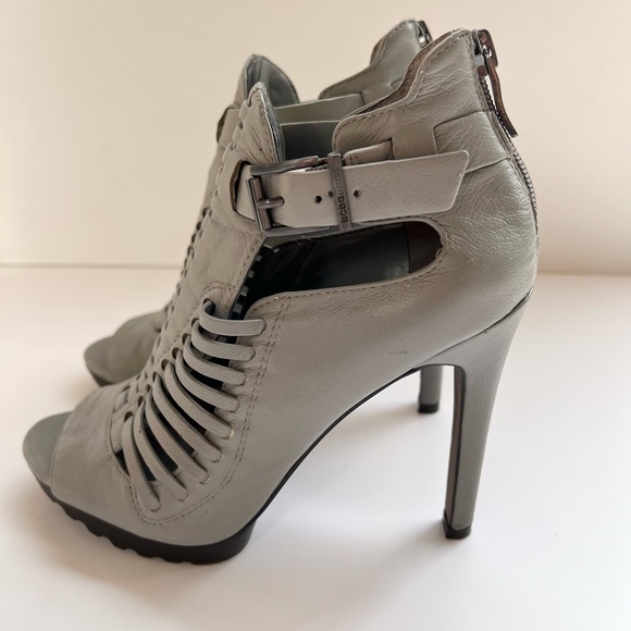 BCBGeneration Kaius Gray Leather Peep Toe Booties - Picture 3 of 10
